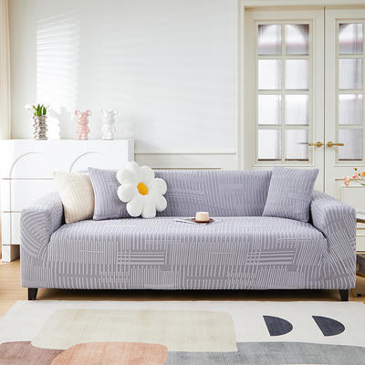 2023新款提花绒（幸福）系列沙发套三人图 单人 幸福-云灰