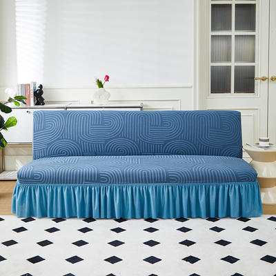 2023新款提花绒（圆满）系列沙发床套裙边款 中号 圆满-海军蓝