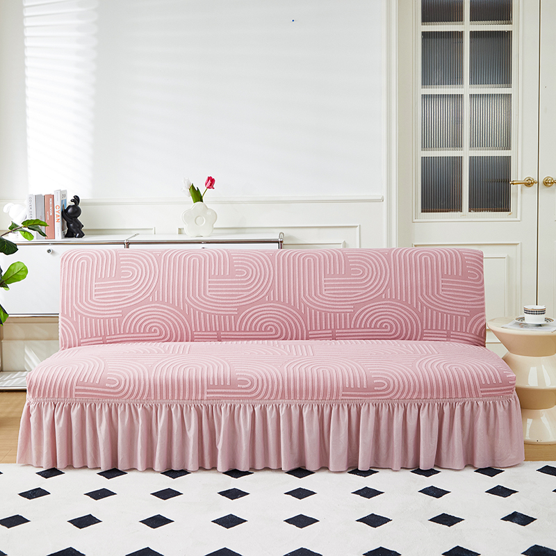 2023新款提花绒（圆满）系列沙发床套裙边款 中号 圆满-樱桃粉
