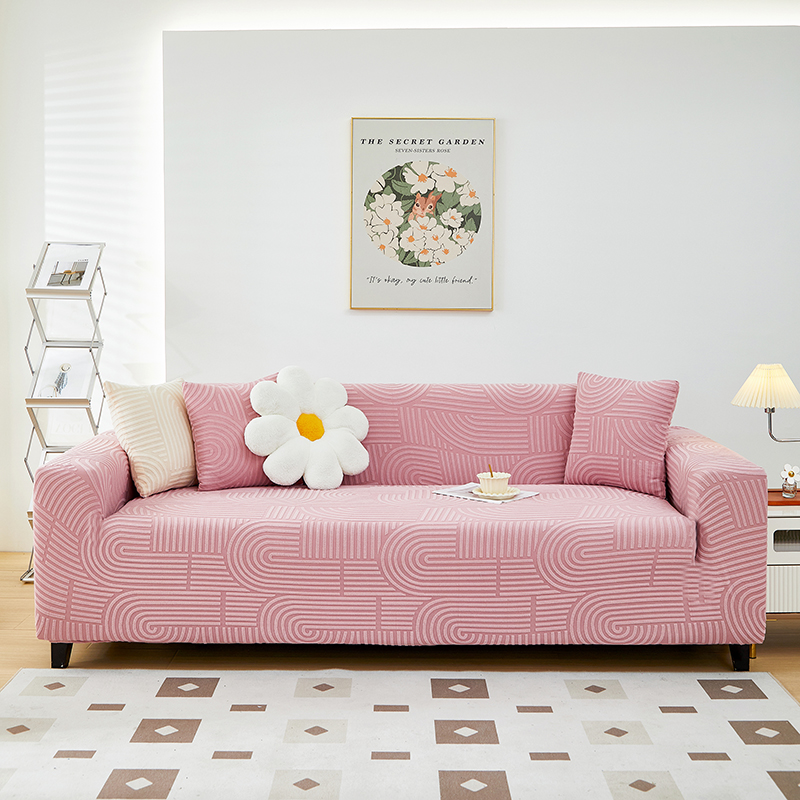 2023新款提花绒（圆满）系列沙发套三人图 单人 圆满-樱桃粉