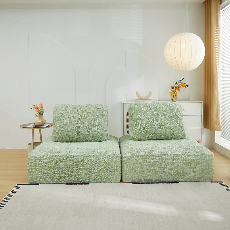 2024新款高端日式皱皱布系列-模块方块沙发套 大号三件套 爱豆绿