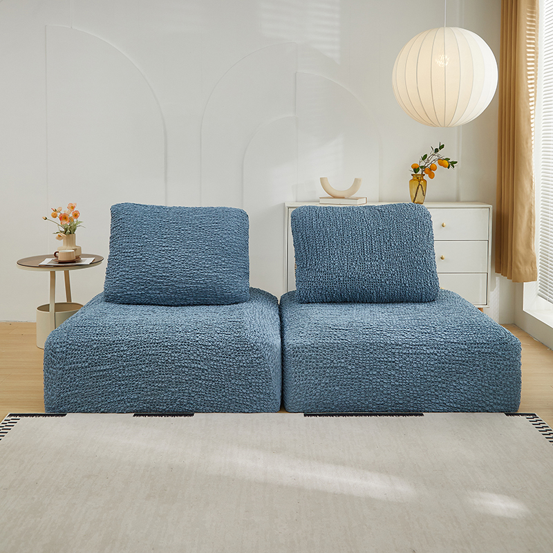 2024新款高端日式皱皱布系列-模块方块沙发套 大号三件套 高雅蓝