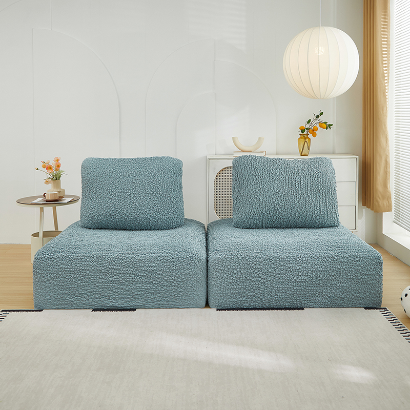 2024新款高端日式皱皱布系列-模块方块沙发套 大号三件套 石灰蓝