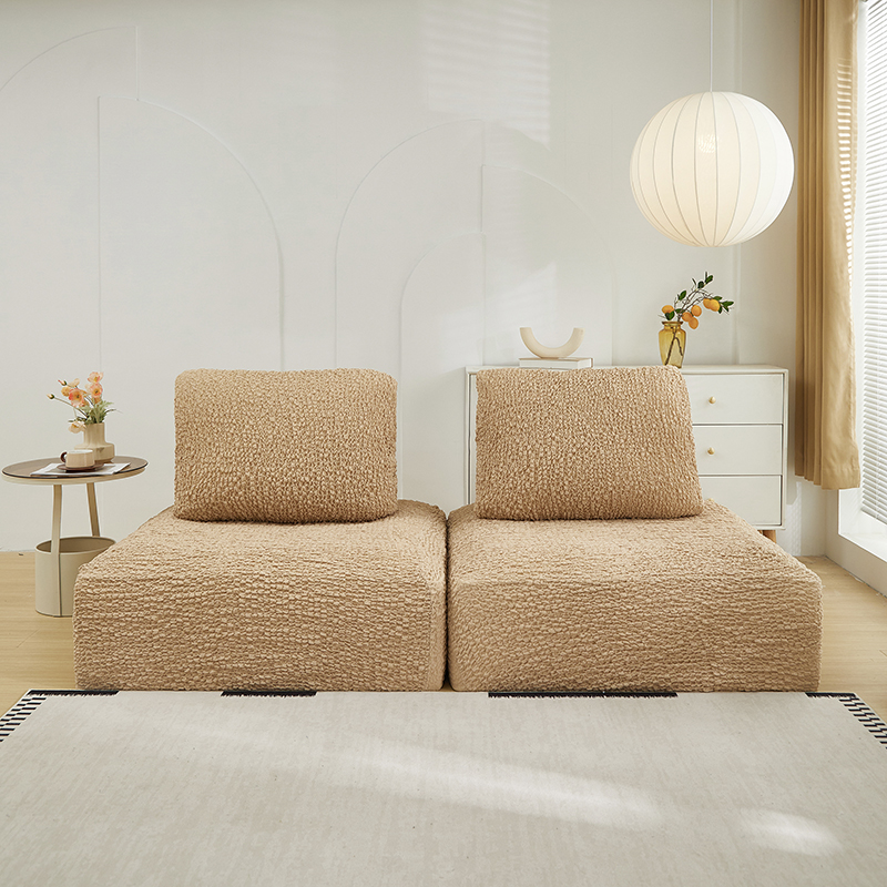 2024新款高端日式皱皱布系列-模块方块沙发套 大号三件套 亚麻黄