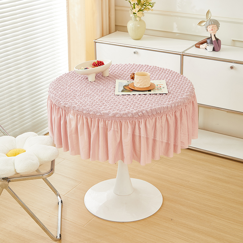 2024新款直播热卖泡泡爆米花系列-爆米花圆形桌罩 直径  70cm 粉色