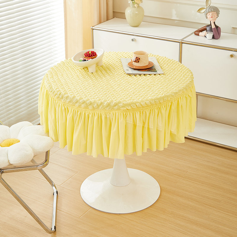 2024新款直播热卖泡泡爆米花系列-爆米花圆形桌罩 直径  70cm 柠檬黄