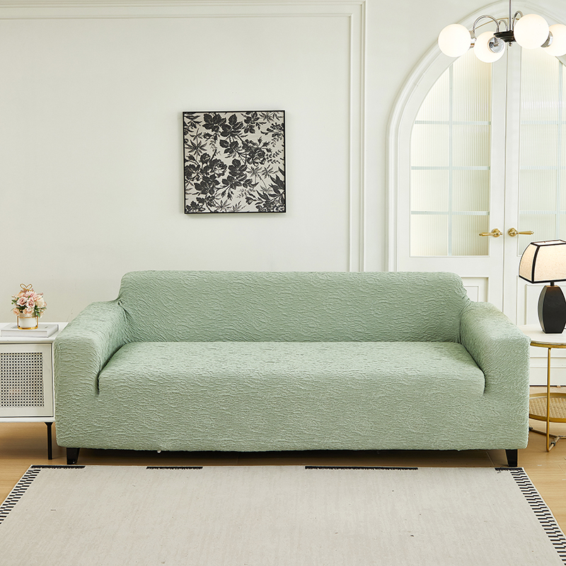 2024新款梭织浮雕云纱纹系列沙发套松紧款（大三人） 双人145-185cm 薄荷绿