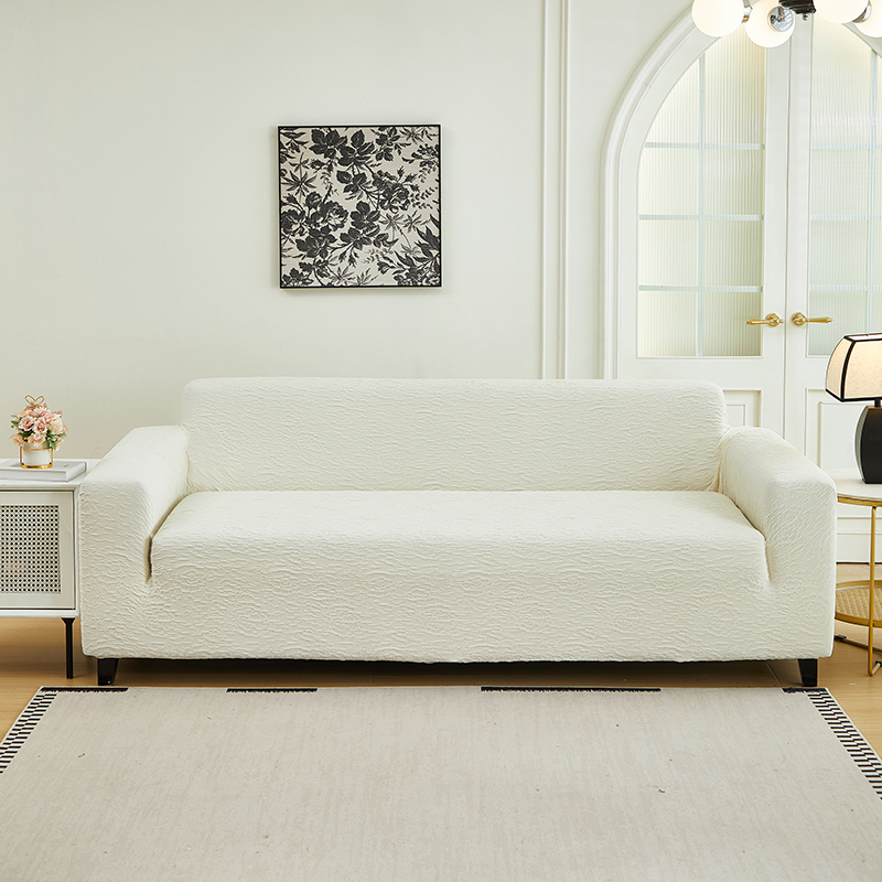 2024新款梭织浮雕云纱纹系列沙发套松紧款（大三人） 双人145-185cm 月光白