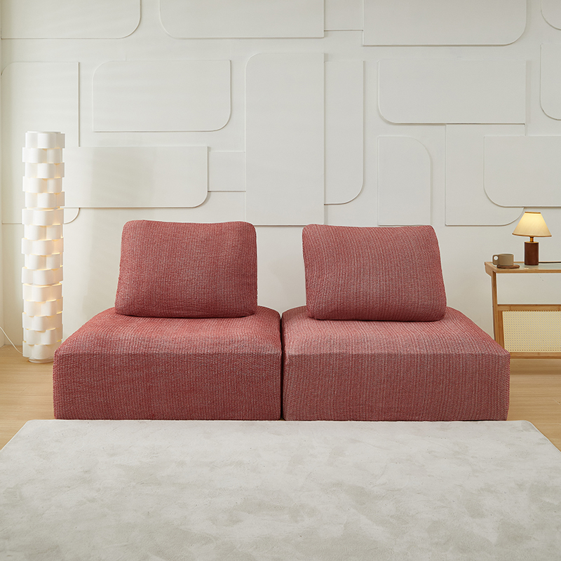 2024新款仿麻雪尼尔系列模块方块沙发套 小号三件套 珊瑚红