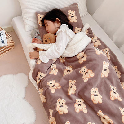 2021新款牛奶绒羊羔绒双面绒盖毯毯子 卡通系列 100x120cm 韩国熊咖