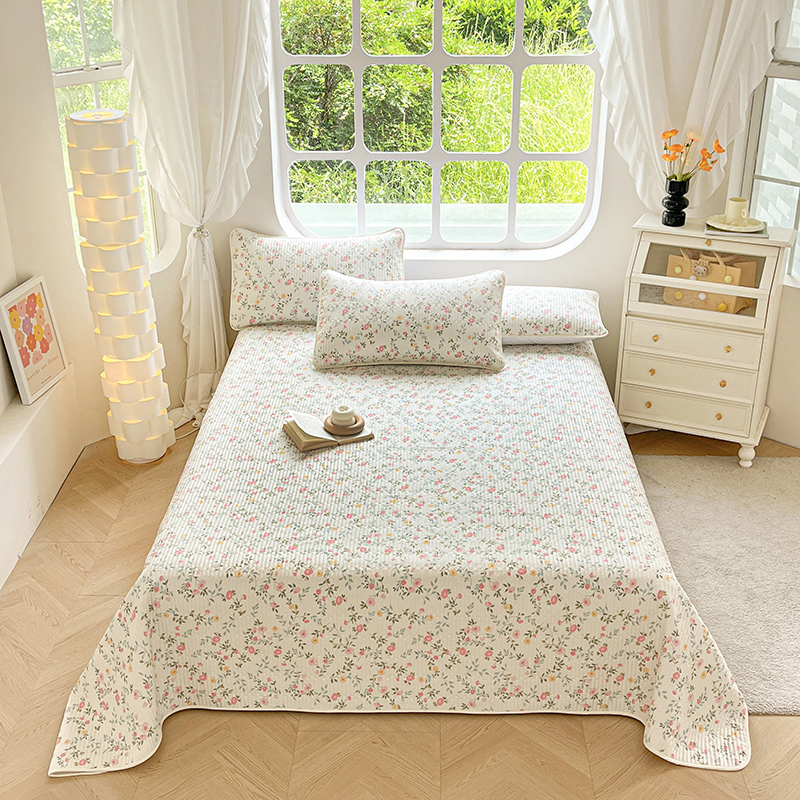 2023新款13070全棉夹棉床盖多功能沙发毯盖被风格一 180cmx220cm单床盖 法式小花