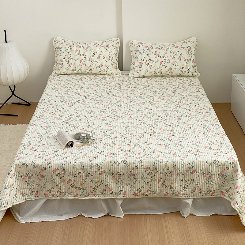 2023新款13070全棉夹棉床盖多功能沙发毯盖被风格二 180cmx220cm单床盖 法式小花