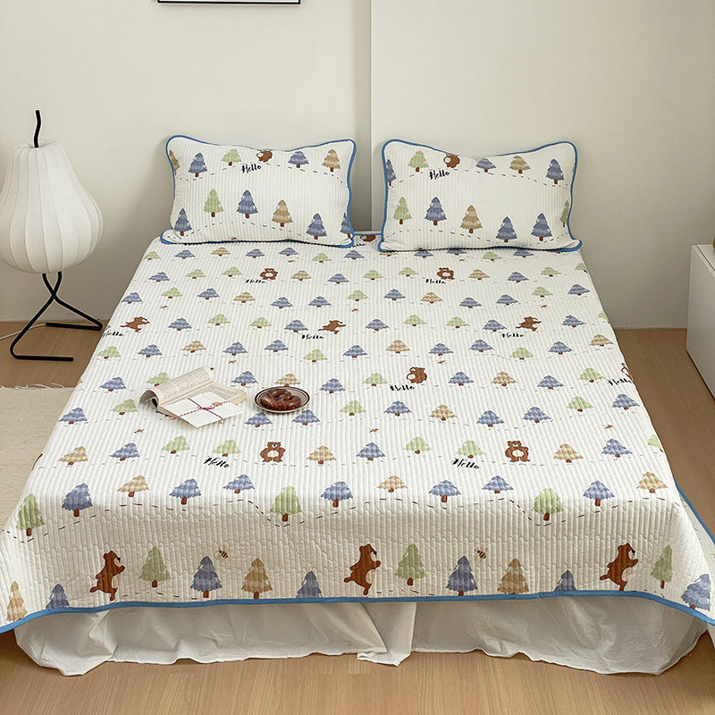2023新款13070全棉夹棉床盖多功能沙发毯盖被风格二 180cmx220cm单床盖 森林小熊