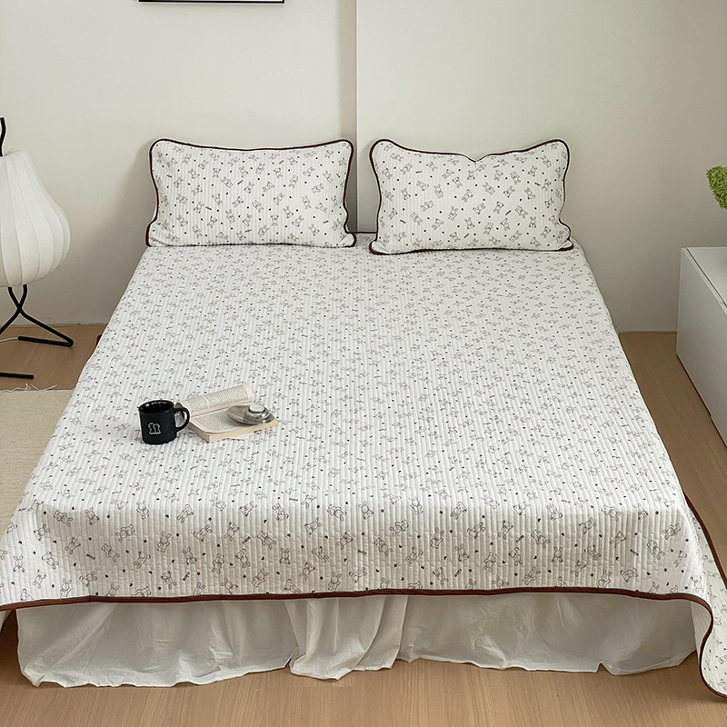 2023新款13070全棉夹棉床盖多功能沙发毯盖被风格二 180cmx220cm单床盖 兔如奇来