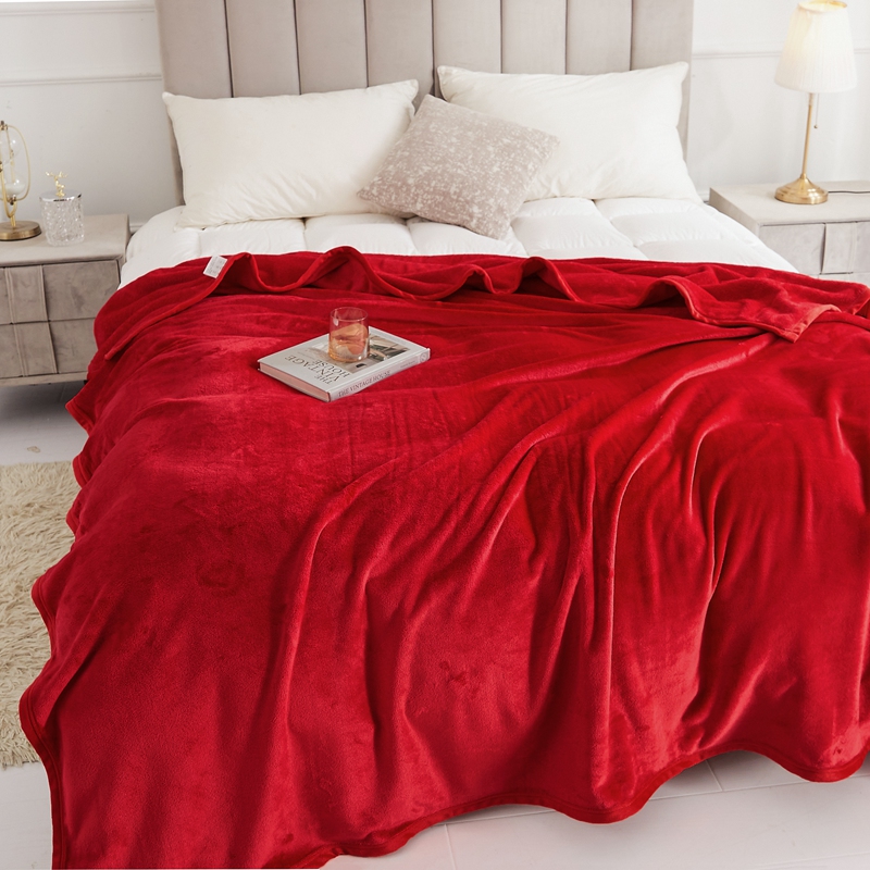 云貂绒300克毛毯法莱绒毛毯珊瑚绒素色毛毯羊羔绒纯色毛毯 150cmx200cm 大红