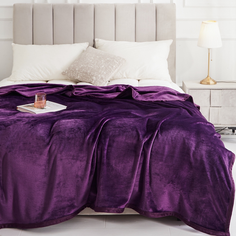 云貂绒300克毛毯法莱绒毛毯珊瑚绒素色毛毯羊羔绒纯色毛毯 150cmx200cm 亮紫