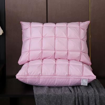 2022新款24格面包款全棉防雨布羽绒枕白鹅绒枕头枕芯 粉色48x74cm低枕/只