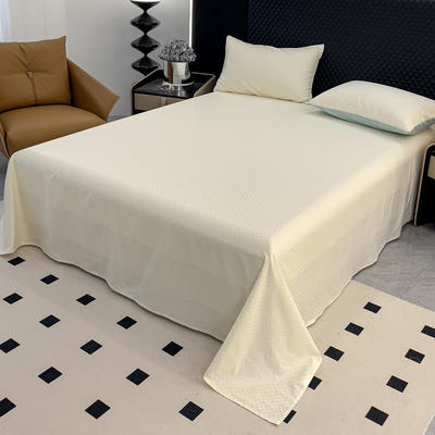 2024新款长绒棉提花小方格系列四件套单品系列-单床单 床单200x230cm 奶昔白+水绿
