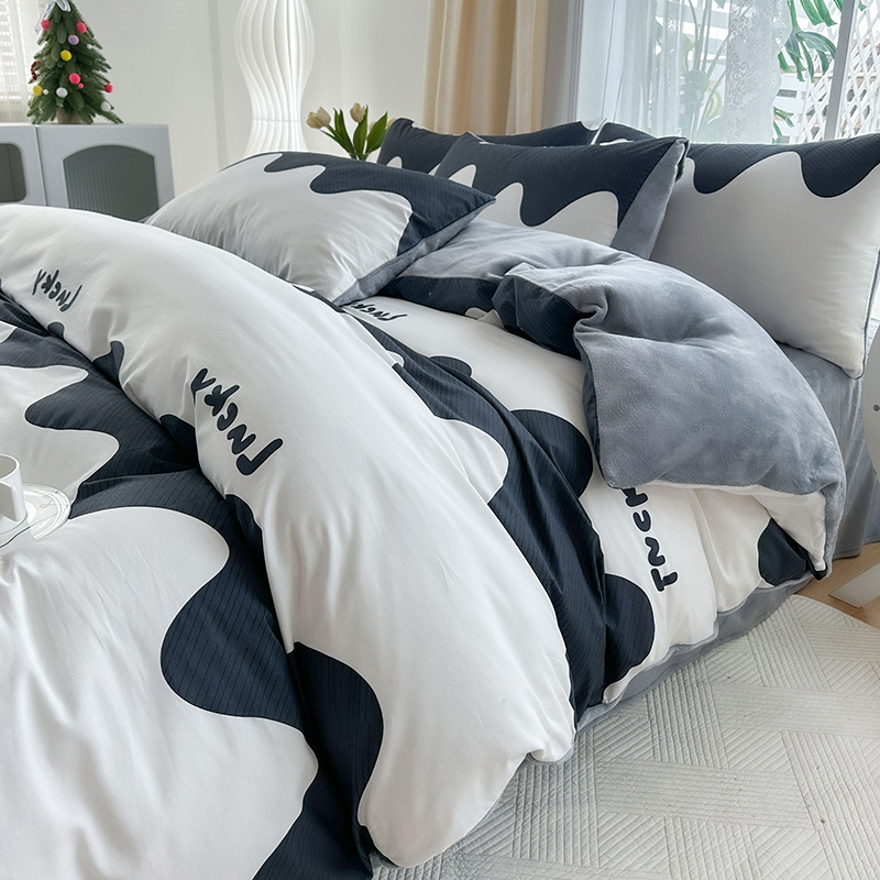 2025新款全棉豆豆绒系列四件套-棉加绒四件套系列 棉加绒-波浪世界
