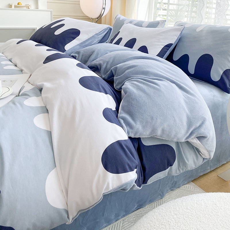 2025新款全棉豆豆绒系列四件套-棉加绒四件套系列 棉加绒-奶油蓝
