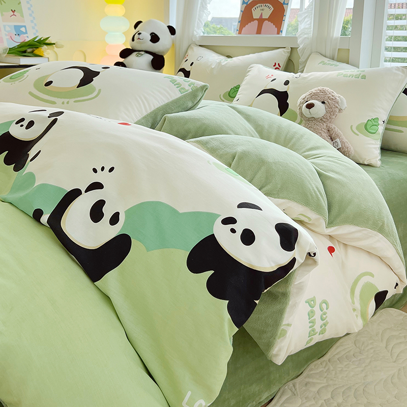 2025新款全棉豆豆绒系列四件套-棉加绒四件套系列 棉加绒-熊猫乐园