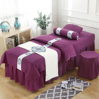 2021新款雪芙尼美容床罩系列四件套 185*70方头床罩四件套 清风雅韵-紫色
