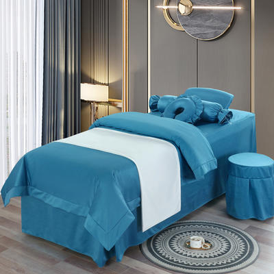 2021新款荷兰尼美容床罩系列四件套 185*70方头床罩四件套 蓝色