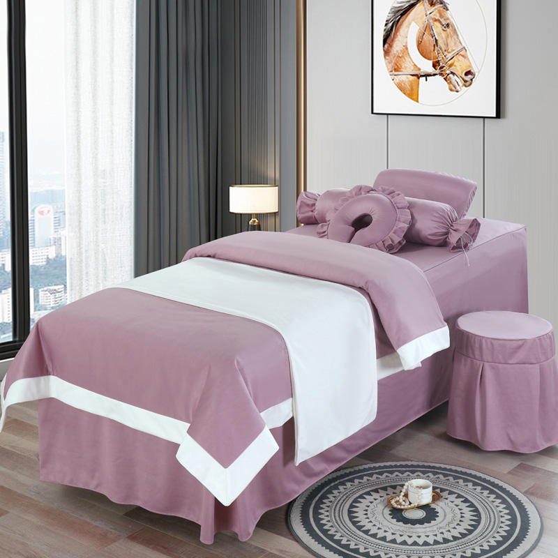 2021新款荷兰尼美容床罩系列四件套 185*70方头床罩四件套 紫色+白边