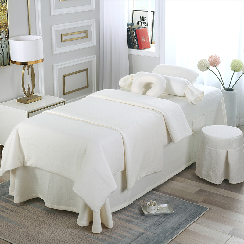 2021新款针织棉美容床罩系列四件套 190*70-80通用床单款四件套 米白