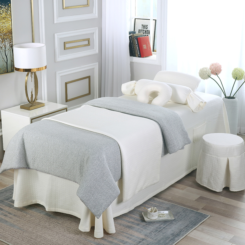 2021新款针织棉美容床罩系列四件套 190*70-80通用床单款四件套 米白+灰