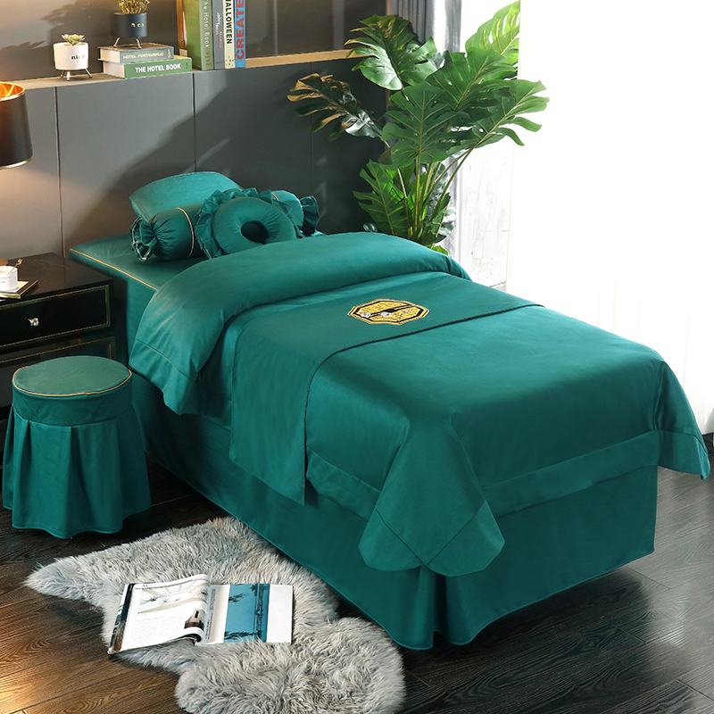 2021新款澳洲莫兰尼美容床罩四件套--格调 70*185方头床罩四件套（包含被芯） 格调-孔雀绿