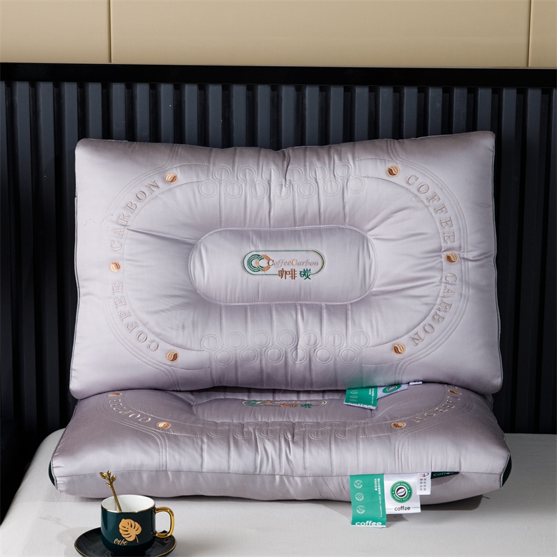 贝瑞 咖啡碳刺绣枕芯立体双边枕头成人护颈助睡眠睡觉枕不塌陷 咖啡碳1