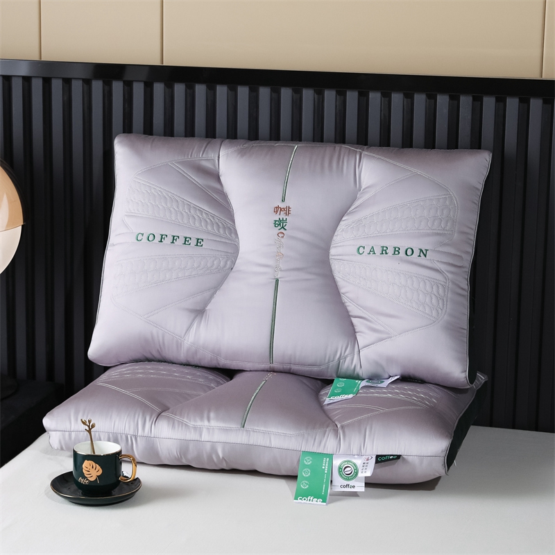 贝瑞 咖啡碳刺绣枕芯立体双边枕头成人护颈助睡眠睡觉枕不塌陷 咖啡碳2