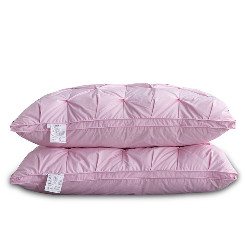 贝瑞 全棉扭花工艺羽绒枕头成人护颈枕芯家用单人助睡眠不塌陷 粉红色-单只