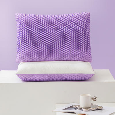 2023新款TPR舒睡马卡龙色系列枕头枕芯40*65cm 薰衣紫色枕芯+凉感丝枕套
