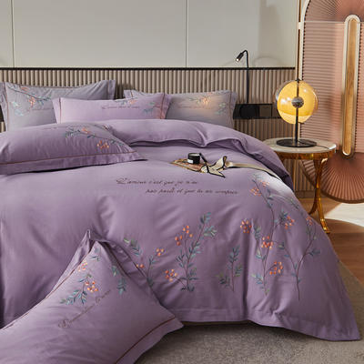 2021新款绣花磨毛四件套-樱花 1.5m床单款四件套 紫色