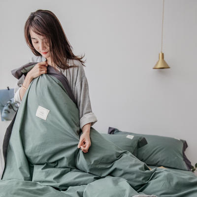 2019新款-工艺款宽边全棉水洗棉四件套 三件套1.2m（4英尺）床 霓裳 抹绿