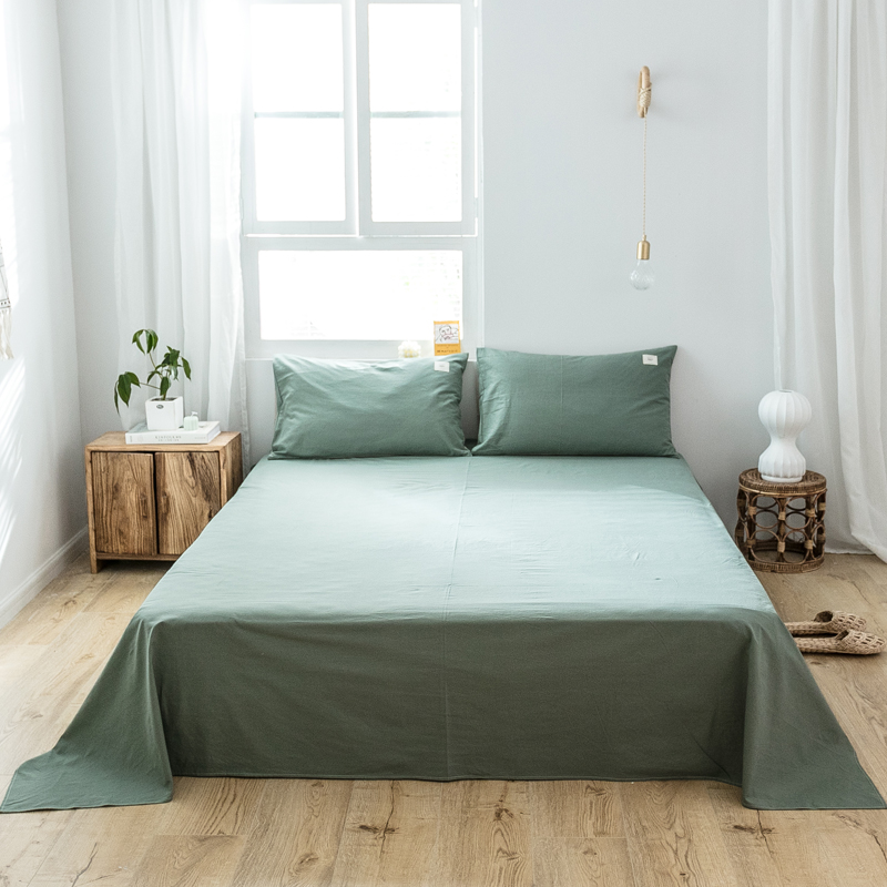 2019新款-全棉水洗棉单品床单 120cmx230cm 墨子绿