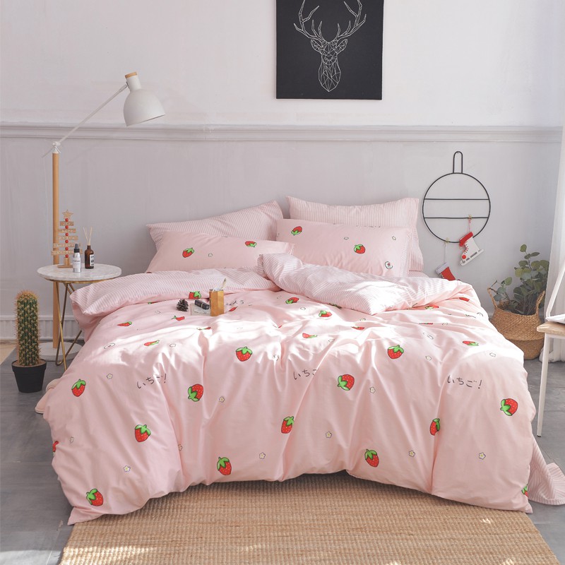 2019新款-小清新全棉四件套 床单款2.0m（6.6英尺）床 甜心草莓