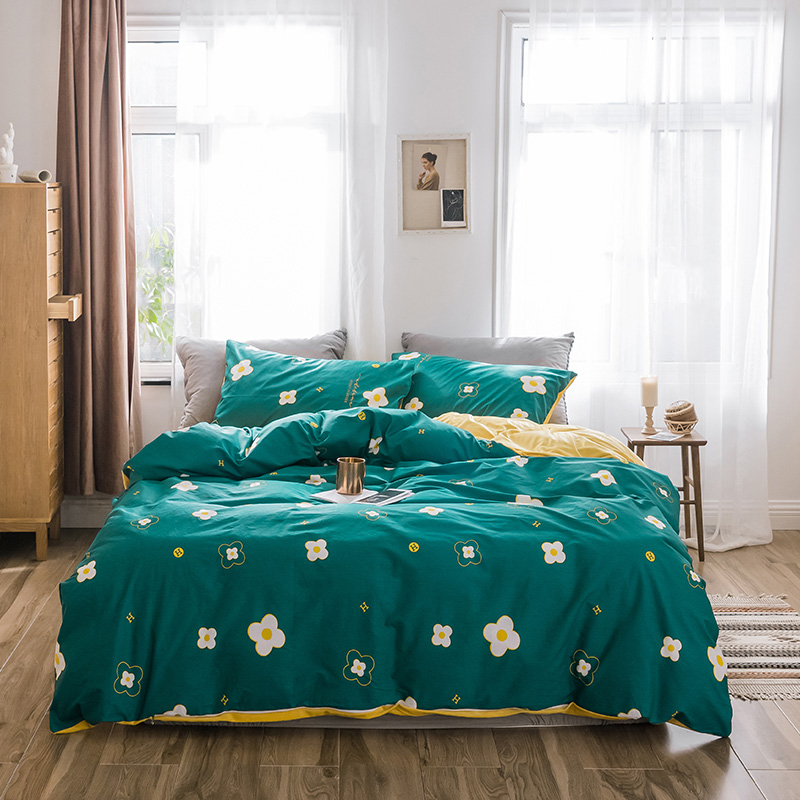 2019新款-全棉+水晶绒棉绒四件套 床单款三件套1.2m（4英尺）床 小墨花