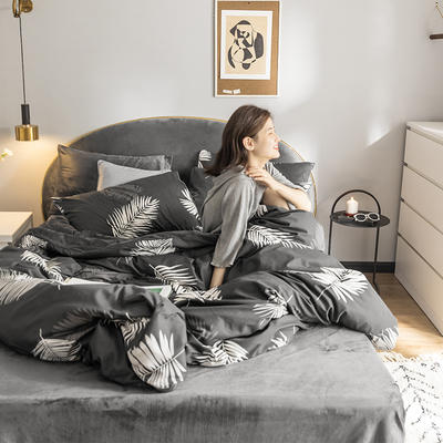2019新款-全棉+水晶绒棉绒四件套 床单款三件套1.2m（4英尺）床 羽墨