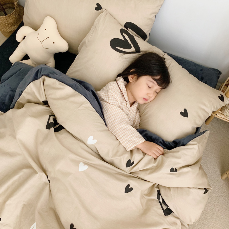 2019新款-全棉+水晶绒棉绒四件套小模特 床单款三件套1.2m（4英尺）床 爱心
