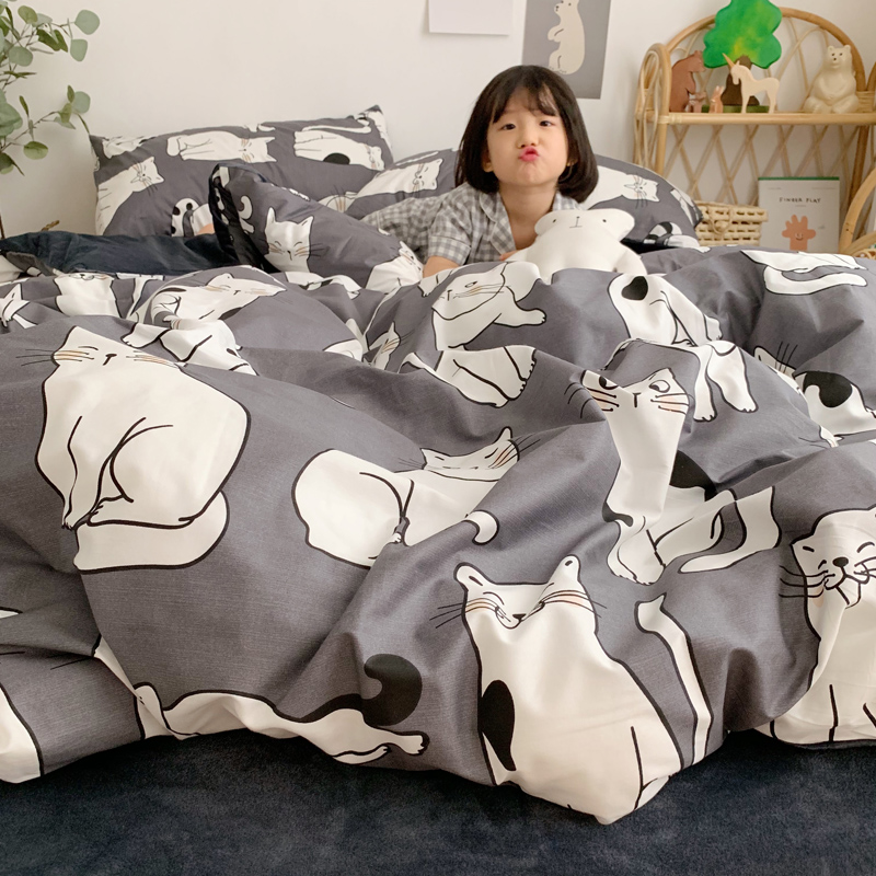 2019新款-全棉+水晶绒棉绒四件套小模特 床单款三件套1.2m（4英尺）床 喵生活