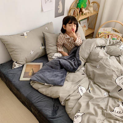 2019新款-全棉+水晶绒棉绒四件套小模特 床单款三件套1.2m（4英尺）床 小鸽子