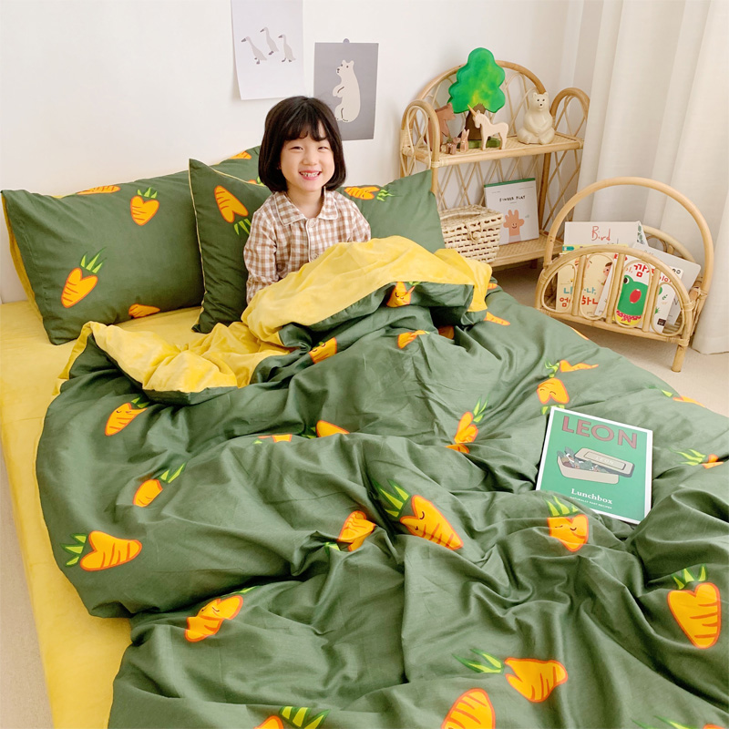 2019新款-全棉+水晶绒棉绒四件套小模特 床单款三件套1.2m（4英尺）床 小萝卜