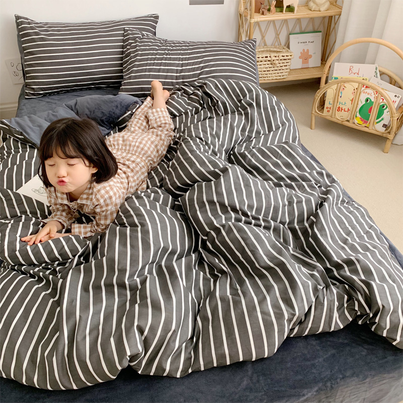 2019新款-全棉+水晶绒棉绒四件套小模特 床单款三件套1.2m（4英尺）床 夜华