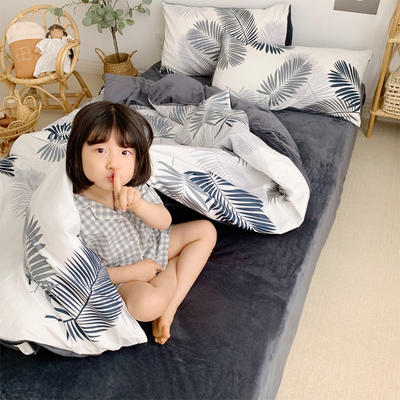 2019新款-全棉+水晶绒棉绒四件套小模特 床单款三件套1.2m（4英尺）床 羽叶
