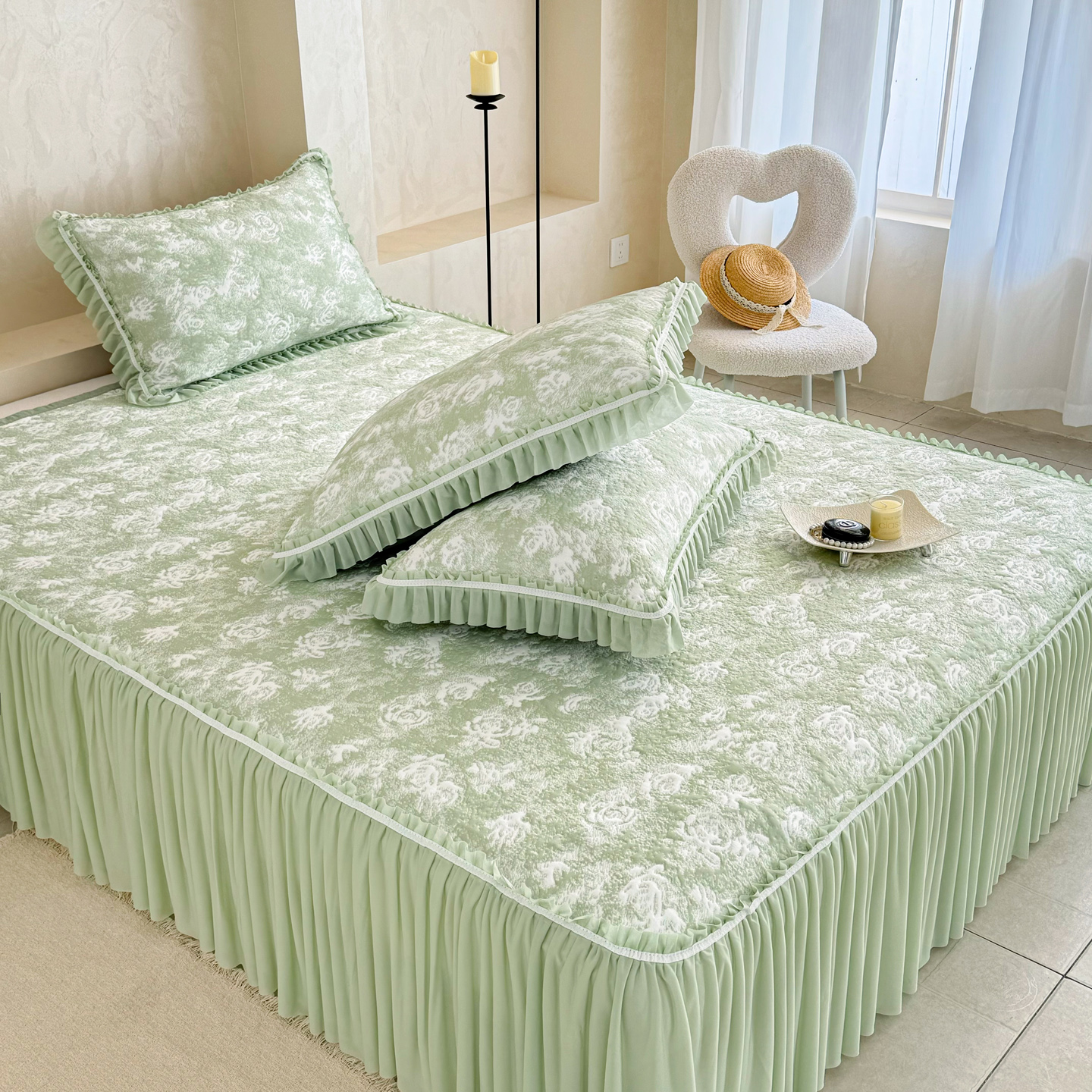 2026新款床裙款玫瑰系列凉感席 玫瑰-绿