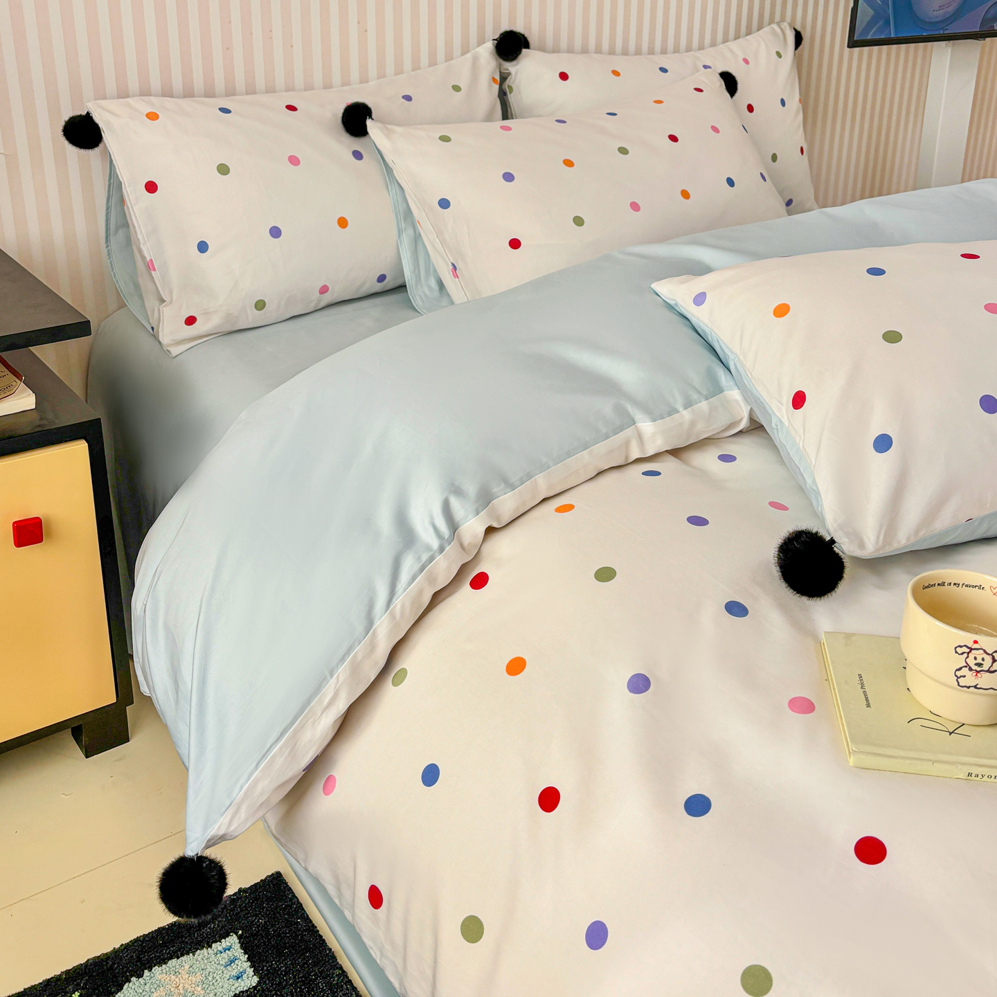 2026新款50长绒棉波点球球四件套