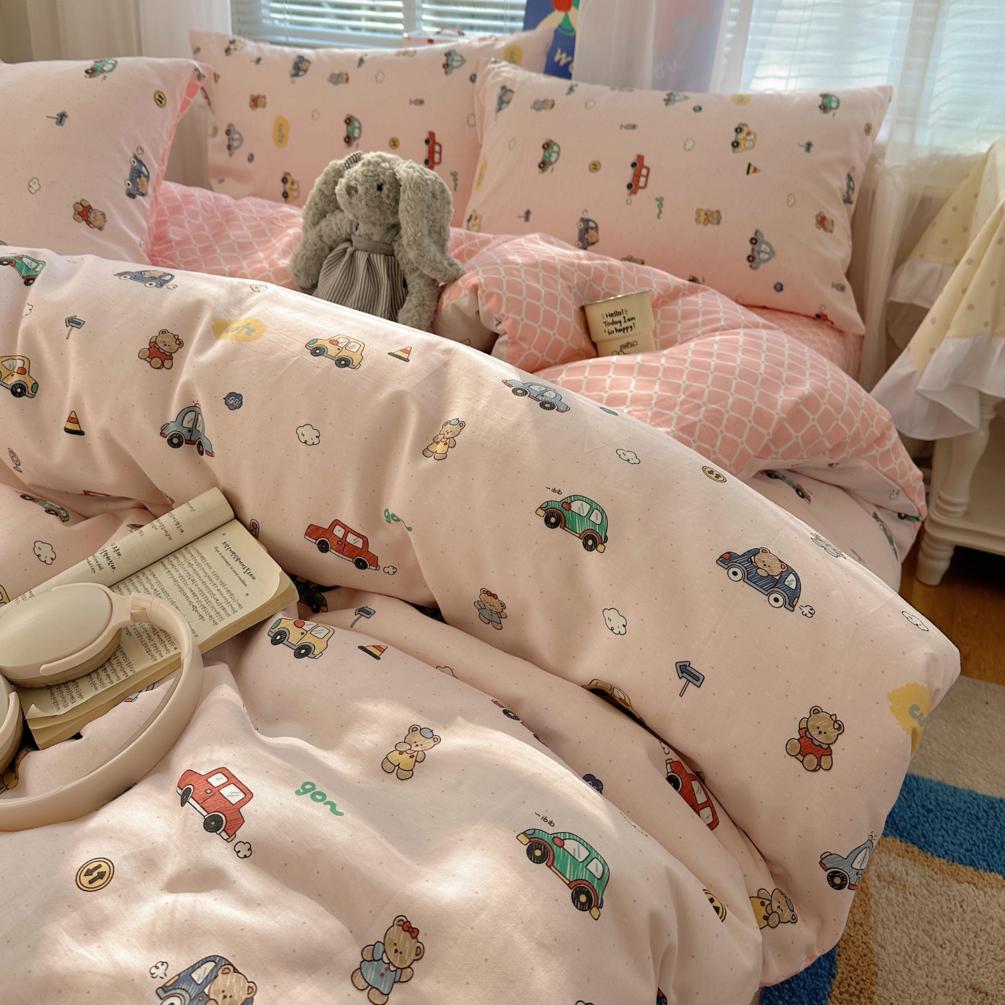 2026新款全棉小清新印花四件套 熊熊小汽车